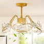Ganeed 20.5“ Gold Crystal Fandelier Ceiling Fans with Lights, Crystal Diamond Flower Chandelier Ceiling Fan with Remote Control, Modern Caged Fandelier 6 Speeds for Girl's Bedroom, Living Room