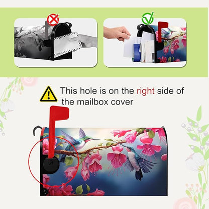 Summer Mailbox Covers Magnetic Hummingbird Flower Mailbox Post Cover Fuchsia Hybrida Floral Mail Box Wraps Bird Pink Flowers Decor Waterproof Garden Yard Standard Size 21x18 Inch