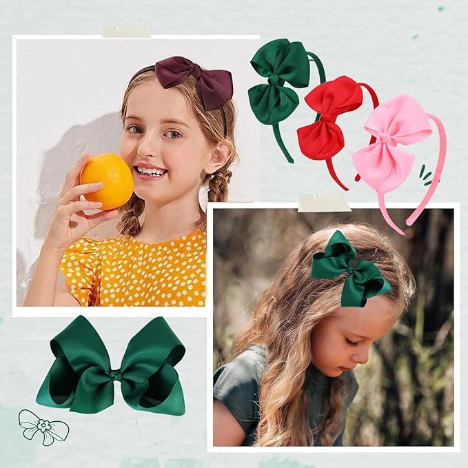 Bow Headband & 2 Pcs 4 Inch Hair Bows Set, Black School Hair Accessories for Little Toddler School Girls (Navy)