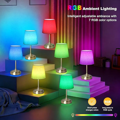 Wowag Small Cordless Table Lamp Rechargeable,5000mAh Battery Operated Desk Lamp,3 Colors & 7 RGB Stepless Dimmable,Touch Ambient Light for Bedside,Bedroom,Dining Room,Living Room,Bronze,FlaxenShade