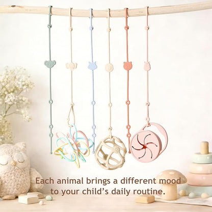 ROCCED Toy Straps for Baby 6pcs, Silicone High Chair Toys Straps Stroller Accessories Toddler Bottle Strap Car Seat Toys Baby Travel Essential Silicone Ivory+Sage+Blue