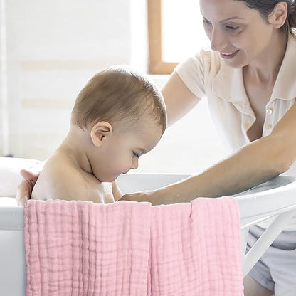 Muslin Baby Bath Towels Set 3 Pack Ultra Soft and Absorbent Baby Towels Infant Toddler Blanket Towel 6-Layer Natural Cotton Towel Suitable for Girl Boy 40x40 inches (White&Pink&Grey)