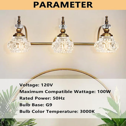 Montex Brass Bathroom Light Fixtures, Gold Vanity Light Vintage, Bathroom Vanity Light Fixtures, Wall Sconces Lighting for Bedroom, Living Room, Hallway, 3 Lights