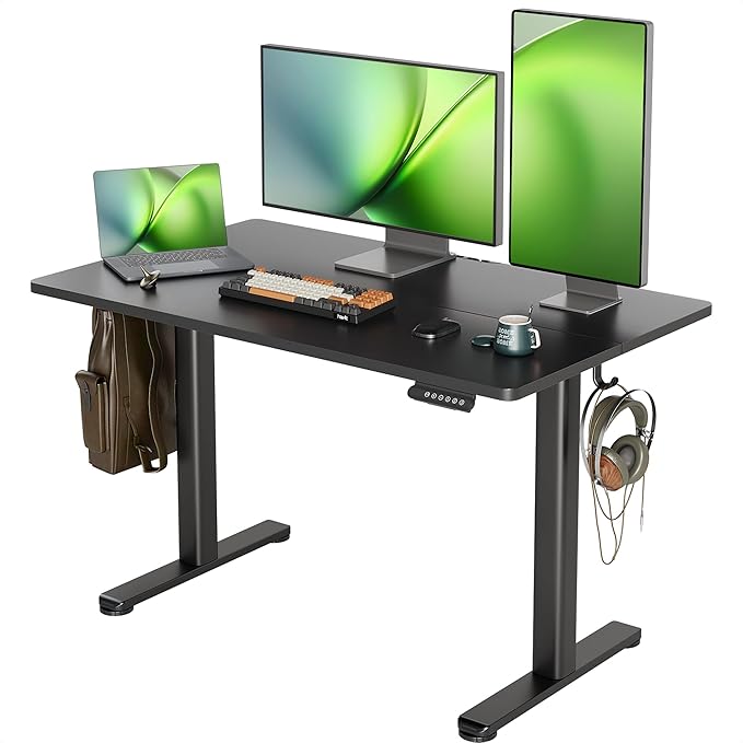 Seang Standing Desk with Adjustable Height, 48x24 Inch Electric Stand Up Desk for Home Office, Studio, Computer Workstation, Black Top