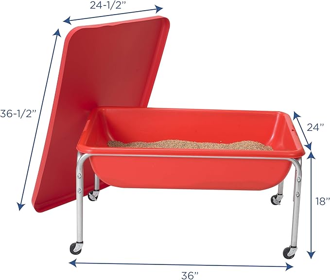 Children's Factory Medium Sensory Table – 18″ Height Table and Lid, Sandbox with Lid, Water Table for Kids, Red