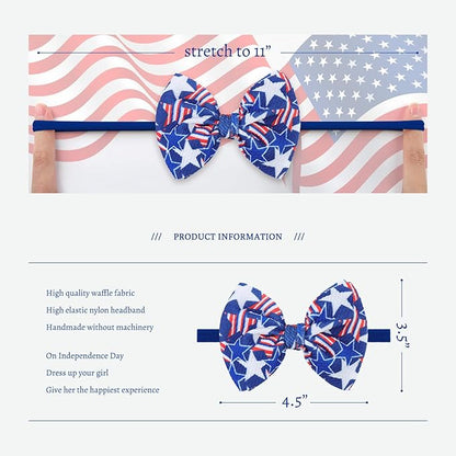 YanJie Fourth of July Patriotic Hair Accessories: Star Spangled Newborn Headbands, Nylon Bows for Infant Toddler Girls in Red, White & Blue