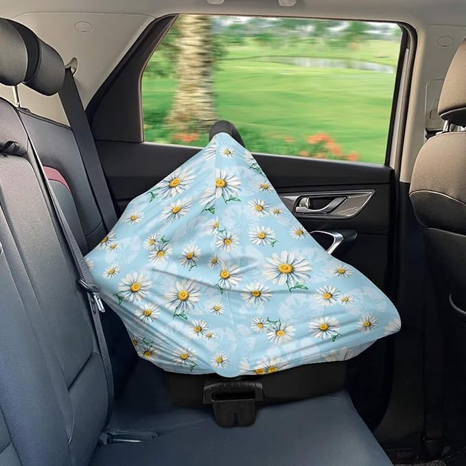 LedBack Floral Car Seat Covers Daisy Carseat Canopy for Babies Breastfeeding Covers, Boys and Girls Lightweight and Breathable Carseat Canopy
