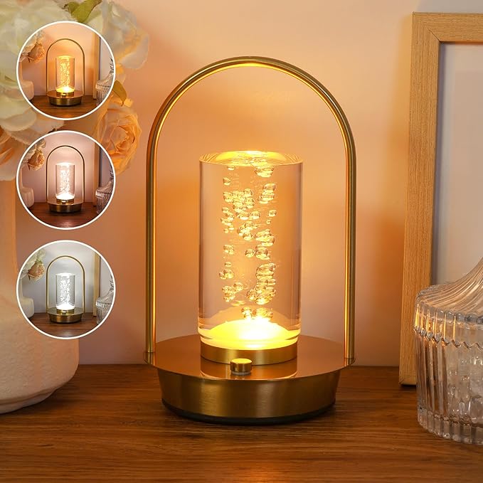 Cordless Table Lamp,Outdoor Rechargeable Small Touch LED Lamp 3 Colors Dimmable Light Aesthetic Pretty Decorative Battery Powered Lamp for Bedside,Living Room,Patio,Bedroom,Kitchen (Cylinder Droplet)