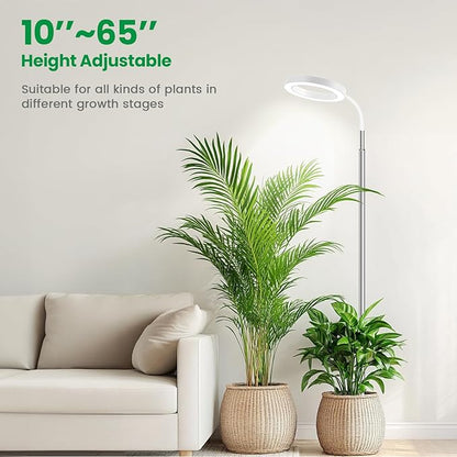 Garpsen Halo Grow Light, Full Spectrum Plant Light with Gooseneck, 3 Colors Modes and 5 Dimmable Levels, 6/12/16H Timer, 65'' Height Adjustable Grow Lamp for Large Plants(3Pack)-White