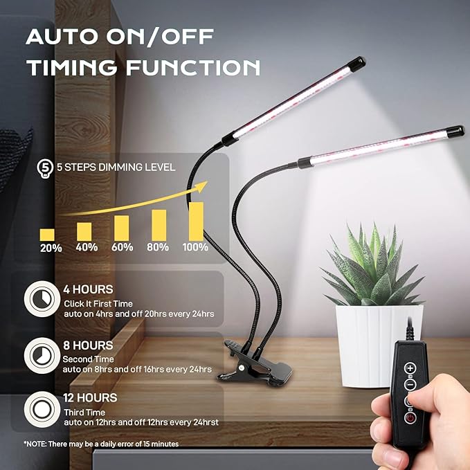 iPower LED Grow Light with Full Spectrum for Indoor Plants, Adjustable Gooseneck, 2/3 Light Modes&5/10 Dimmable Levels, 3 Auto Timing Modes, 2 Tubes, White