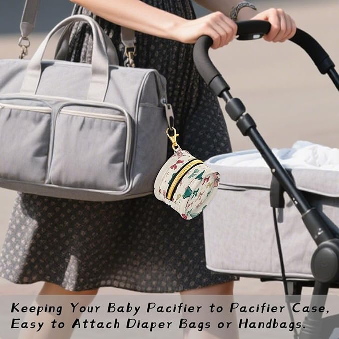Pacifier Holder with Clip Pacifier Case for Diaper Bag Round Baby Pacifier Pouch Box Bag Portable Bows and Stars Beige