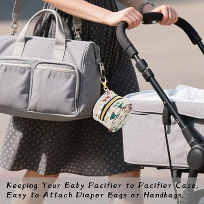Pacifier Holder with Clip Pacifier Case for Diaper Bag Round Baby Pacifier Pouch Box Bag Portable Bows and Stars Beige