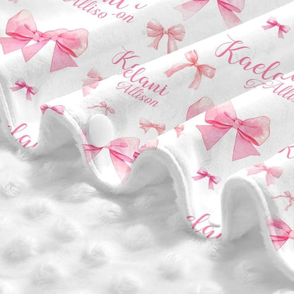 Personalized Baby Car Seat Canopy for Babies, Custom Name Pink Bow Baby Car Seat Covers for Girls, Opening Minky Nursing Breastfeeding Cover for Infant, Carseat Canopies for Newborn