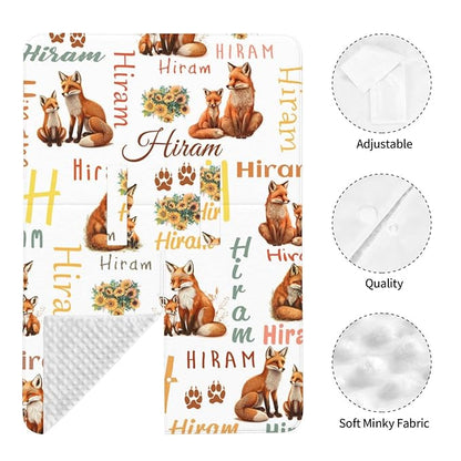 Personalized Cute Fox Baby Car Seat Cover for Girls Boys, Customized Baby Carseats Covers with Name, Custom Monogram Stroller Canopy Nursing Cover Breastfeeding Scarf for Newborn Infant New Mom