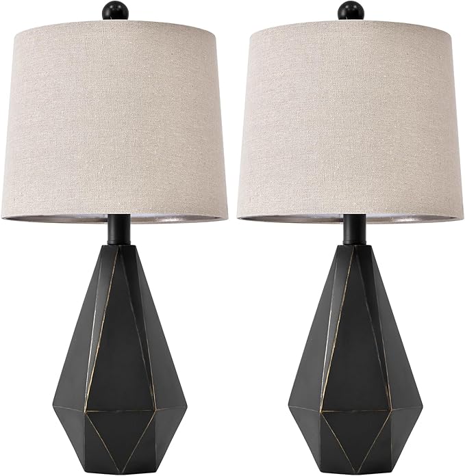 PoKat 20.25'' Table Lamps Set of 2, Bedside Lamp for nightstand, Small Farmhouse Lamps for Bedroom, Black Bedroom Lamps for Living Room, Nursery, Black, Suitable for Small Place