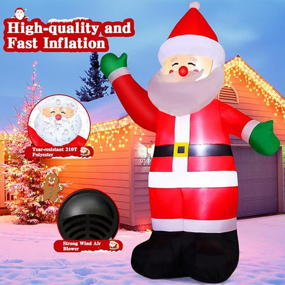GOOSH 8.8 FT Waving Christmas Inflatables Santa Claus Shaking Hand - Outdoor Santa Christmas Decorations Blow Up Santa for Yard Holiday Party Garden Lawn