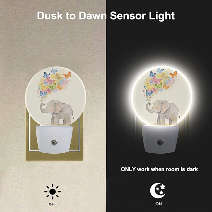 Cute Elephant Night Light Happy Birthday Elephant Nursery Animal Plug-in Nightlight Energy Saving 0.5W LED Lighting for Boys Girls Men Women