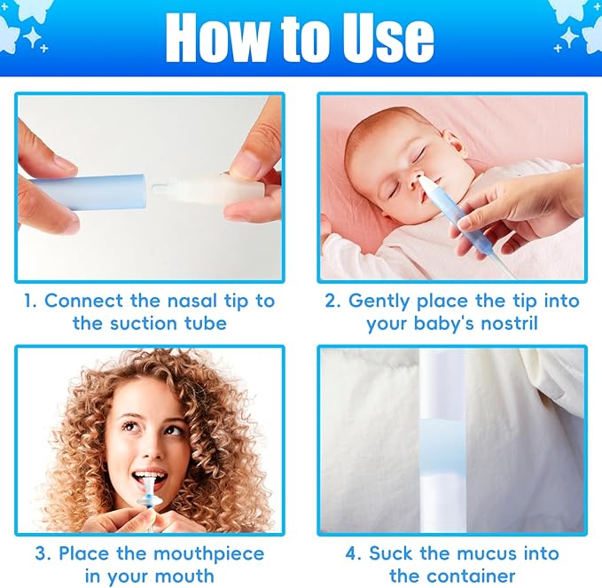 Baby Nasal Aspirator with 25 Hygiene Filters 2 Silicone Tips with Nose Cleaning Tweezer