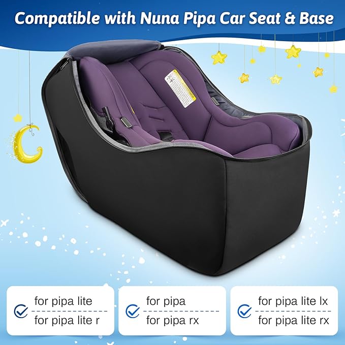 YOREPEK Padded Car Seat Travel Bag Backpack Compatible with All Nuna Pipa Car Seat and Base, Infant Car Seat Bags for Air Travel with Shoulder Straps, Carseat Cover with Side Pocket, Protective Feet