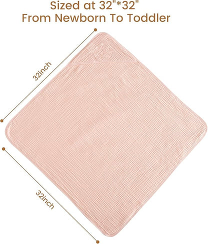 david's kids 2 Pack Baby Hooded Towels, Large 32"x32", 6 Layer 100% Muslin Cotton Absorbent Girl Bath Towel for Newborn, Infant and Toddler. Soft and Breathable Baby Essentials, Pink Floral&Rose