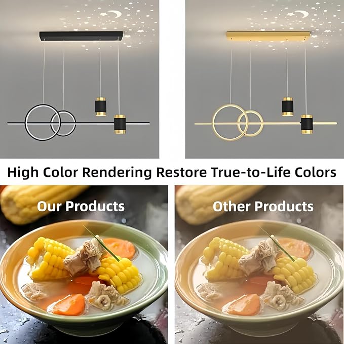 Modern LED Pendant Lights for Kitchen Island, Dimmable Led Linear Chandelier with Remote Control, 39in Gold Island Lighting Lamp Fixture for Office, Dining Room, Decorative Interior Lighting
