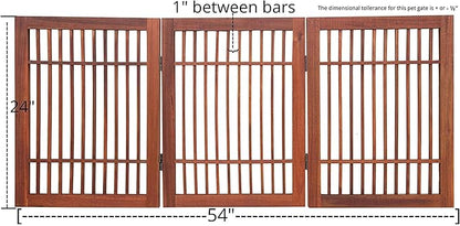 Pet Dog Gate Strong and Durable Freestanding Folding Acacia Hardwood Portable Wooden Fence Indoors or Outdoors by Urnporium (Brown Pet Gate, 3 Panel 24" Tall)