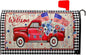 Welcome Red Truck Mailbox Cover 4th of July Mailbox Covers Magnetic Patriotic Post Letter Box Wrap Standard Size 21x18 in for Outdoor Garden Mail Box Decor Floral Buffalo Plaid