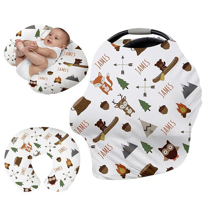 Personalised 7 in 1 Car Seat Cover for Girls and Boys - Multipurpose Breast Feeding Cover, White Owl Print Nursing Cover, Grocery Cart Cover - Birthday Gift for Babies(27"x29")