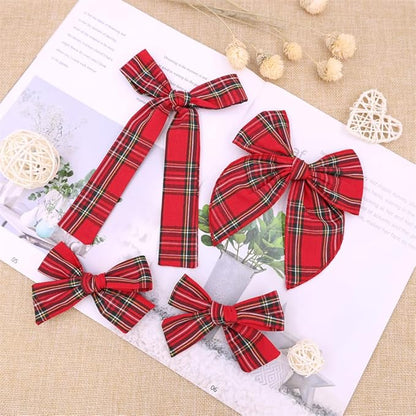 Set of 4 Tartan Red Bow Hair Clips for Little Girls Toddler Baby Mom Women Hair Barrettes Accessories 3 Styles Bows School Uniform Plaid Bows