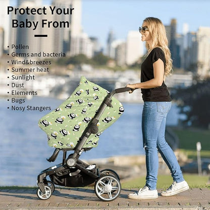 Panda Car Seat Canopy, Baby Breastfeeding Cover, Multi Use Baby Stroller and Carseat Cover, Boys and Girls Shower Gifts
