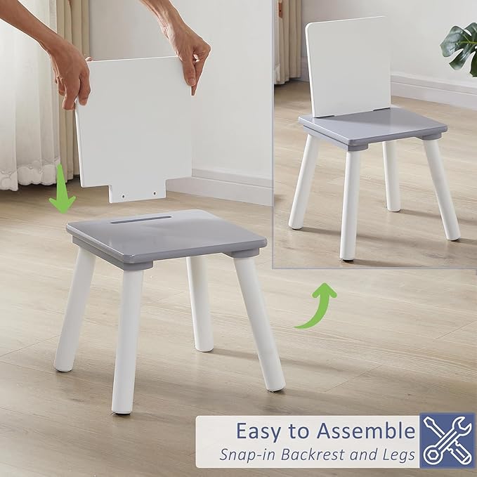 VECELO Activity Table and 2 Chair Set with Hidden Mesh Storage, Durable Playroom Furniture, Modern Design, Easy Assembly, Grey & White