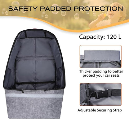 LARIPOP Car Seat Travel Bag for Airplane, Universal Gate Check Car Seat Bag, Padded Backpack with Waist Belt, Reflective Strips & Protective Feet, Fits Infant Convertible Booster Seats, Grey
