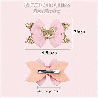 Ayesha 8pcs Mouse Ears Bow Clips for Toddler Girls Mouse Hair Bows Hair Clips Polka Dot Bows for Birthday Parties Themed Parks