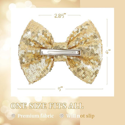 5 inch Glitter Sequin Gold Hair Bows and Clips for Baby Toddler Girls - Big Hair Accessories