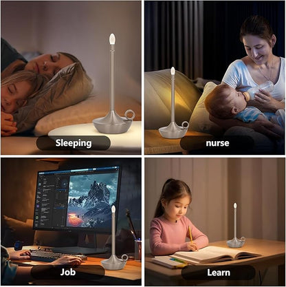 ModernPortable Table Lamp CordlessLED Desk Lamps, 3 Colors Stepless Dimming Rechargeable Battery Operated Lighting for Bedroom Dining Room Restaurant Coffee Shop Camping Night Light (Silver)