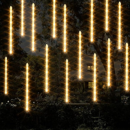 Dazzle Bright 864 LED Christmas Light, Meteor Shower Rain Lights 11.8 Inch 24 Tubes, Waterproof Plug in Falling Rain Lights Decorations for Xmas Tree Yard Party (Warm White)