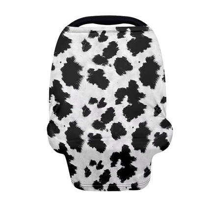 Wanyint Black White Cow Print Infant Car Seat Cover, Baby Carseat Scarf Stretchy Nursing Scarf Car Seat Canopy Breathable Nursing Cover for Boys Girls
