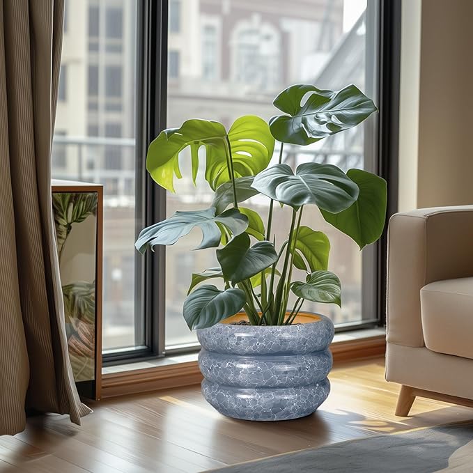 SQOWL Ceramic Planter 10 Inch - Indoor Plant Pot with Drainage Hole Outdoor Planter Large Flower Pot Modern Decorative Plant Pot for Bathroom Room Decorations Gray