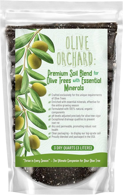 Organic Olive Tree Potting Mix – Fast-Draining, Nutrient-Rich Soil for Indoor & Outdoor Olive Trees – Mediterranean Plant Care – Long-Lasting Formula (4 QUARTS)