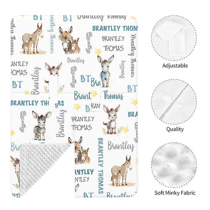 Custom Baby Car Seat Canopy Personalized Car Seat Covers with Name for Baby Boys Girls Customized Donkey Nursing Breastfeeding Cover Infant Carseat Canopies Newborn Minky Baby Blanket