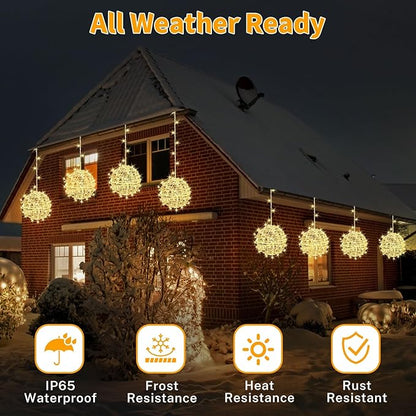 Outdoor Christmas Balls Lights 4 Pack Hanging 7.9" LED Garden Sphere Tree Lights 8 Modes Waterproof Glow Globe Lights with Memory Timer Plug for Party Yard Porch Eave Patio Xmas Decorations-Warm White