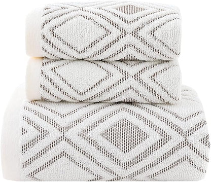 Pidada Bath Hand Towel Set of 3 Diamond Pattern 100% Cotton Absorbent Soft