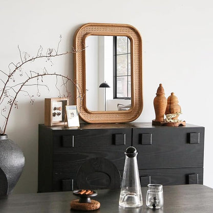 Micasso Rustic Wicker Wall Mirror: 30x22 in Purely Handmade Wooden Frame Rattan Mirror - Rectangular Shabby Chic Boho Bamboo Mirrors for Farmhouse/Bathroom/Bedroom/Living Room/Home Decor