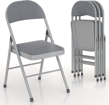 VECELO Padded Folding Chairs 4 Pack, Comfortable Cushioned Seat & Backrest with Steel Frame, for Office, Indoor Outdoor, Commercial Events, Dark Grey