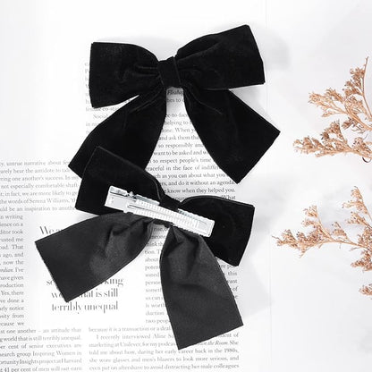 2PCS Velvet Hair Bows Black Hair Ribbon Clips 4" Big Fall Alligator Clips Hair Accessories for Women Girls Toddlers Kids Baby