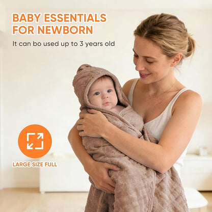 MIGIOL Muslin Hooded Baby Towels 100% Cotton ，Super Soft Muslin Baby Bath Towel - 32 x 32 Inches, Suitable for Newborn and Young Children up to 3 Years Old. (Beige & Coffee)