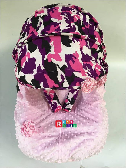 Rosy Kids Purple Camo Baby Pink Infant Car Seat Cover & Canopy Cover Kit, Universal Fit, Polyester, Nylon, Not Water Resistant