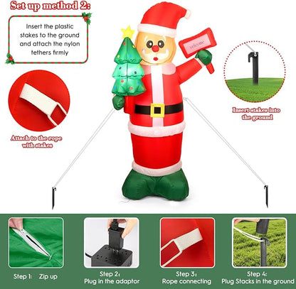 6Ft Christmas Inflatables Santa Gingerbread with LED Lights & Gift Box, Giant Christmas Inflatables Yard Decorations, Xmas Blow Up Santa Claus, Indoor/Outdoor Christmas Decor for Holiday Patio Garden
