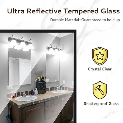Black Bathroom Mirror 24x36 Inch Rectangular Wall Mirrors Modern Farmhouse Mirror Mounted Rectangle Hanging Mirror Frosted Metal Frame for Bathroom Bedroom Entryway Living/Dressing Room