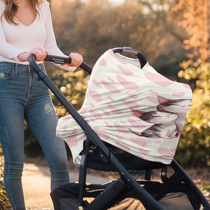 AFPANQZ Cat Baby Car Seat Canopy Nursing Cover Breastfeeding Scarf Shopping Cart Covers Stroller Sunshade High Chair Cover Car Seat Covers Girls Breathable